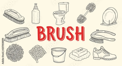 Quadro su tela Variety of Brushes and Cleaning Tools.