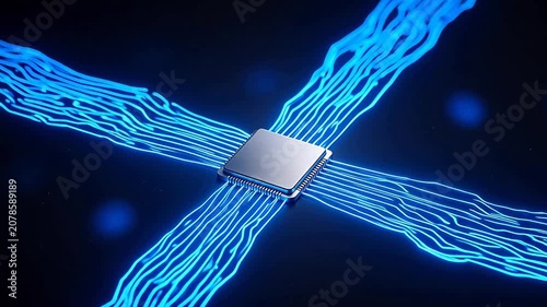 Microchip with glowing circuit lines