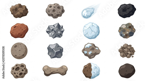 Fotografija Collection of diverse asteroids and celestial bodies isolated on white background