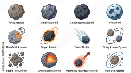Fotografie Collection of diverse asteroids and celestial bodies in space illustration