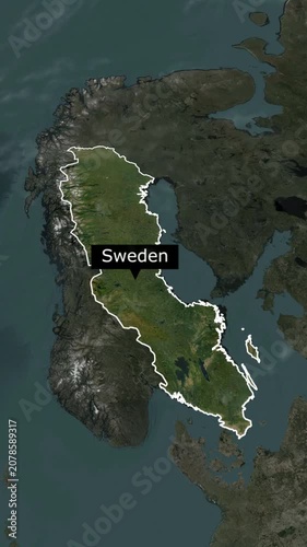 Animated 3D map of Sweden with border and name in 1080p short video format