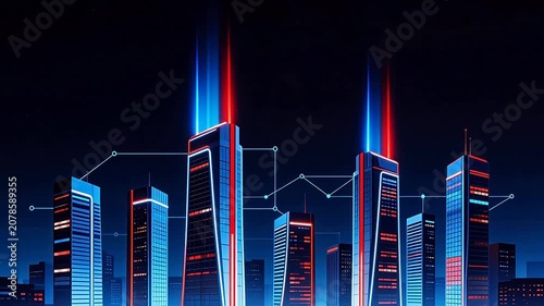 Futuristic city skyline with glowing towers