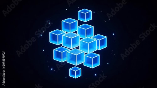 Blue glowing cubes in space
