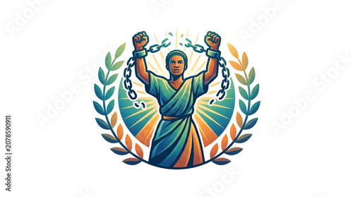 Cuadro en lienzo Man Breaking Chains Symbolizing Freedom and Victory.