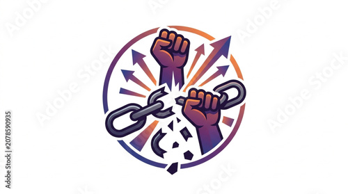 Fotografie Fist breaking chains symbolizing freedom and revolution.