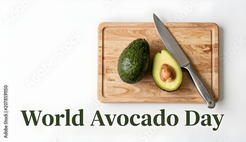 World Avocado Day culinary banner with wholesome organic ingredient on white table