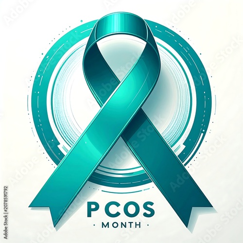 Teal ribbon in a circular design for PCOS awareness