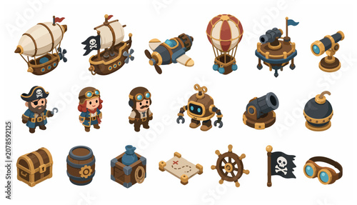 Bild auf Leinwand Pirate Treasure Cartoon Icons.