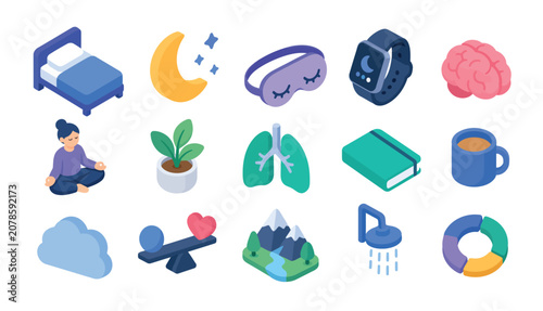 Obraz na płótnie Sleep and Health Icons Set.