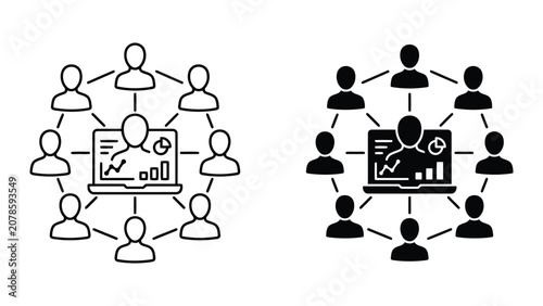 Team collaboration and online business networking icon with collaboration