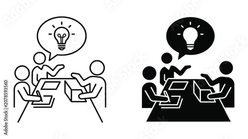 Business meeting idea brainstorming icons with brainstorming, lightbulb