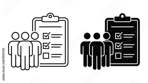 Professional team clipboard assessment and checklist icons with clipboard