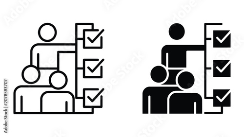 Team task completion and quality assurance checkmark icons with checkmark