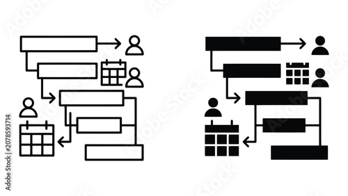 Business workflow and task planning process icon set with workflow, planning