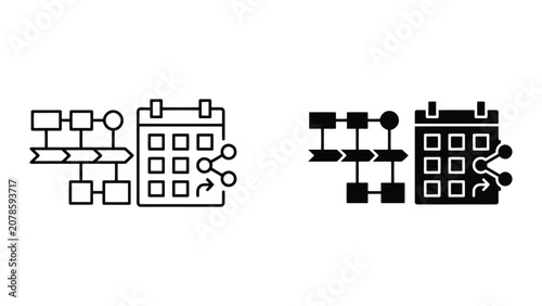 Project timeline planning and schedule icons set with timeline, planning