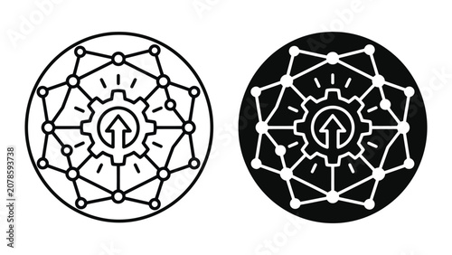 Gear and arrow network connection icon set with connection technology business