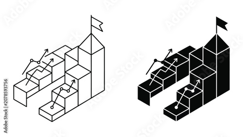 Strategic business development ladder to success icon with strategy, business