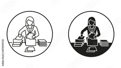 Businesswoman working with documents icon set businesswoman documents