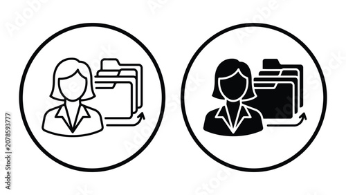 Businesswoman and document folders icon set with businesswoman, document