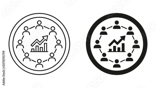 Business team growth and collaboration strategy icon set with teamwork, business