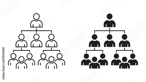 Corporate hierarchy team structure icons in linear and solid styles