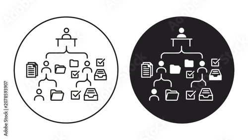 Business workflow organization chart icons with folders and task management
