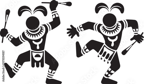 Foto MobileTribal dancers with ceremonial attire and sticks in black cultural icon de