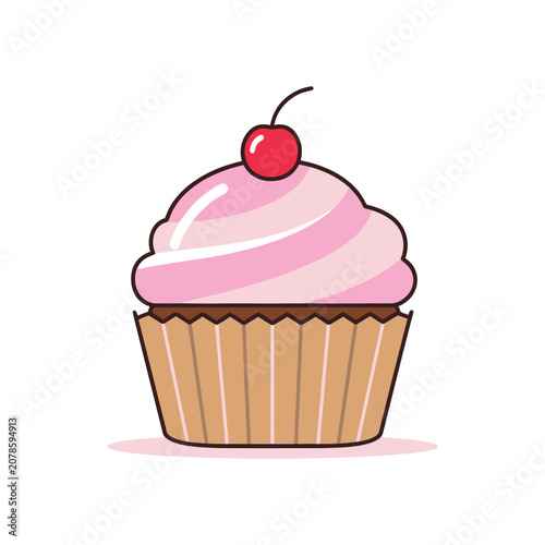 Cute cupcake with pink frosting and cherry