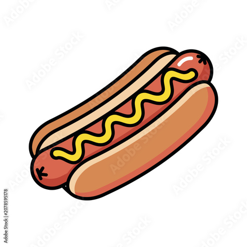 Cartoon hot dog with mustard on bun