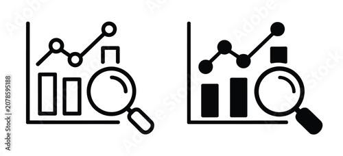 Prediction analyst icon collection, forecasting analytics symbols, data prediction graphics, business intelligence elements, statistical analysis tools, artificial intelligence insights, black filled.