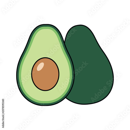 Half avocado with pit cut open illustration
