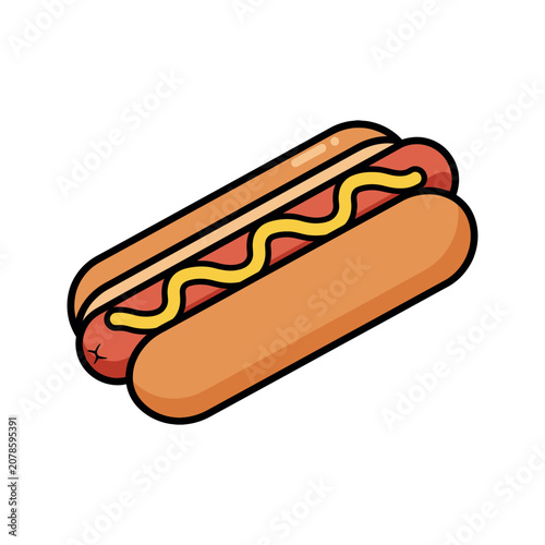Delicious hotdog in a bun illustration