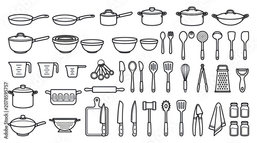 Quadro su tela Kitchen Utensils and Cooking Tools.