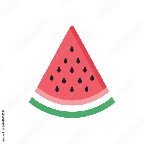 Juicy slice of red watermelon with green rind