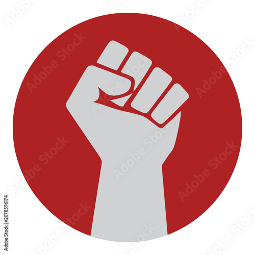 Фотография Grey fist raised in red circle symbolizing protest or resistance movement icon