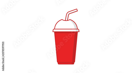 Obraz na plátně Red plastic cup with straw.
