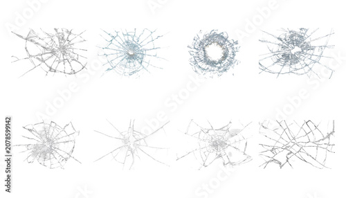 Foto Assorted realistic shattered glass bullet hole textures isolated on transparent