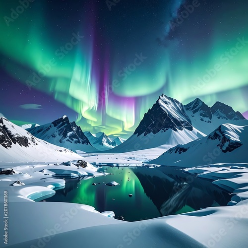 Vibrant aurora borealis over snowy mountain landscape (3)