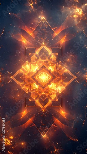 Vibrant orange and yellow abstract fractal design on dark background