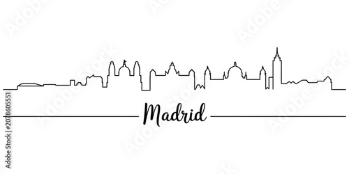 Konstfotografi Madrid city skyline silhouette drawing with minimalist black line art vector ill