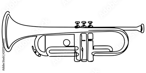 Canvas Print Simple line drawing of a musical trumpet instrument for orchestra jazz band perf