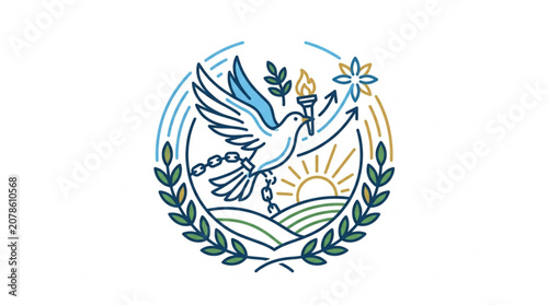 Foto Dove carrying torch and olive branch symbol of peace and hope.