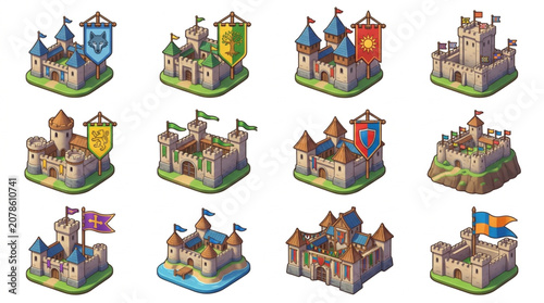 Fotografie Collection of Fantasy Medieval Castles and Fortresses.