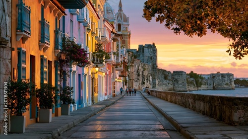 Golden Hour Over the Ramparts: Sunset Radiance Across the Historic Walled City of Cartagena