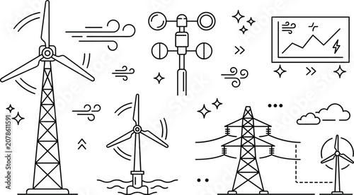 Fotografía Wind energy renewable power icon set with turbine windmill anemometer electricit