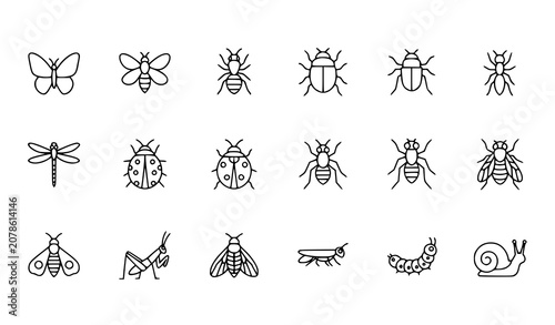 Bild auf Leinwand Insect Outline Icons Vector Pack Minimal Editable Stroke