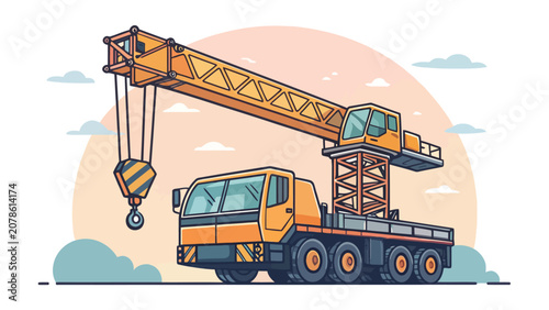 Industrial mobile telescopic crane truck illustration with construction telescopic machinery industrial equipment engineering building transport development infrastructure automotive