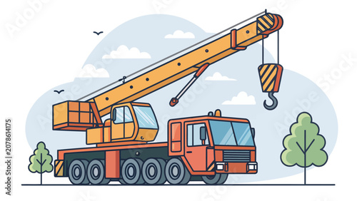 Mobile construction crane truck on building site with construction industrial machinery building equipment engineering transport development infrastructure transportation mechanical