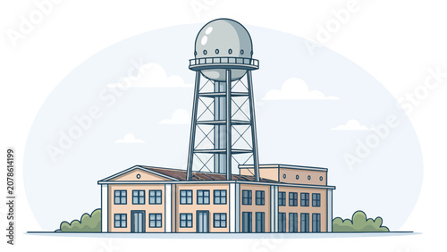 Industrial control station building with metal communication radar tower communication industrial building technology transmission infrastructure observatory military facility engineering