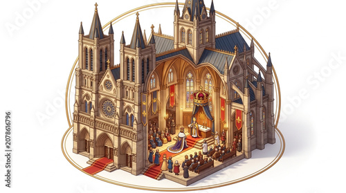 Photos Ornate Cathedral Interior with Royal Ceremony Depicted.